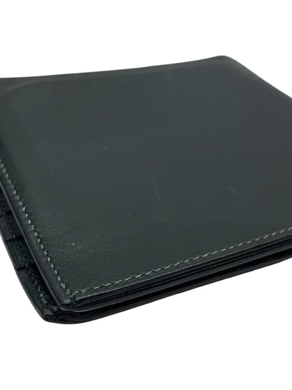 Hermes Bifold Wallet Folding Bill Card Slot Leather Dark Green Compact Capacity
